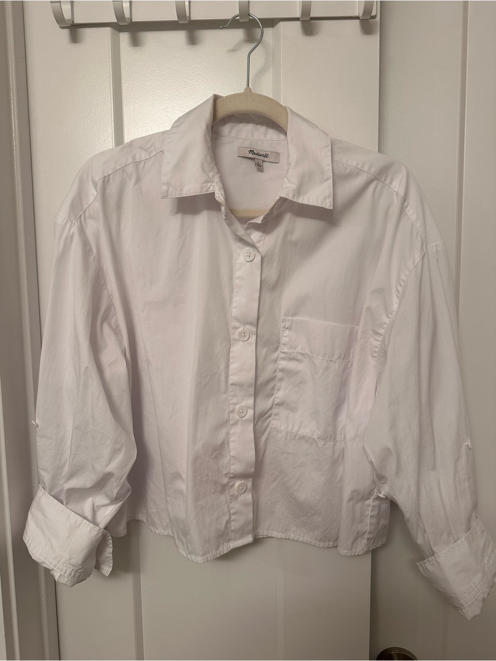 Madewell White Cropped Button-Up Shirt